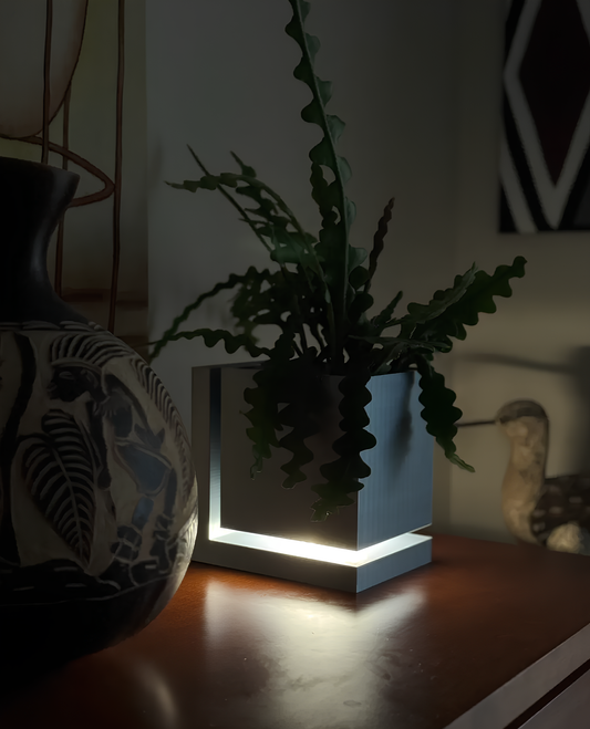 3D Printed Flower Pot with LED Lamp - Modern Decor